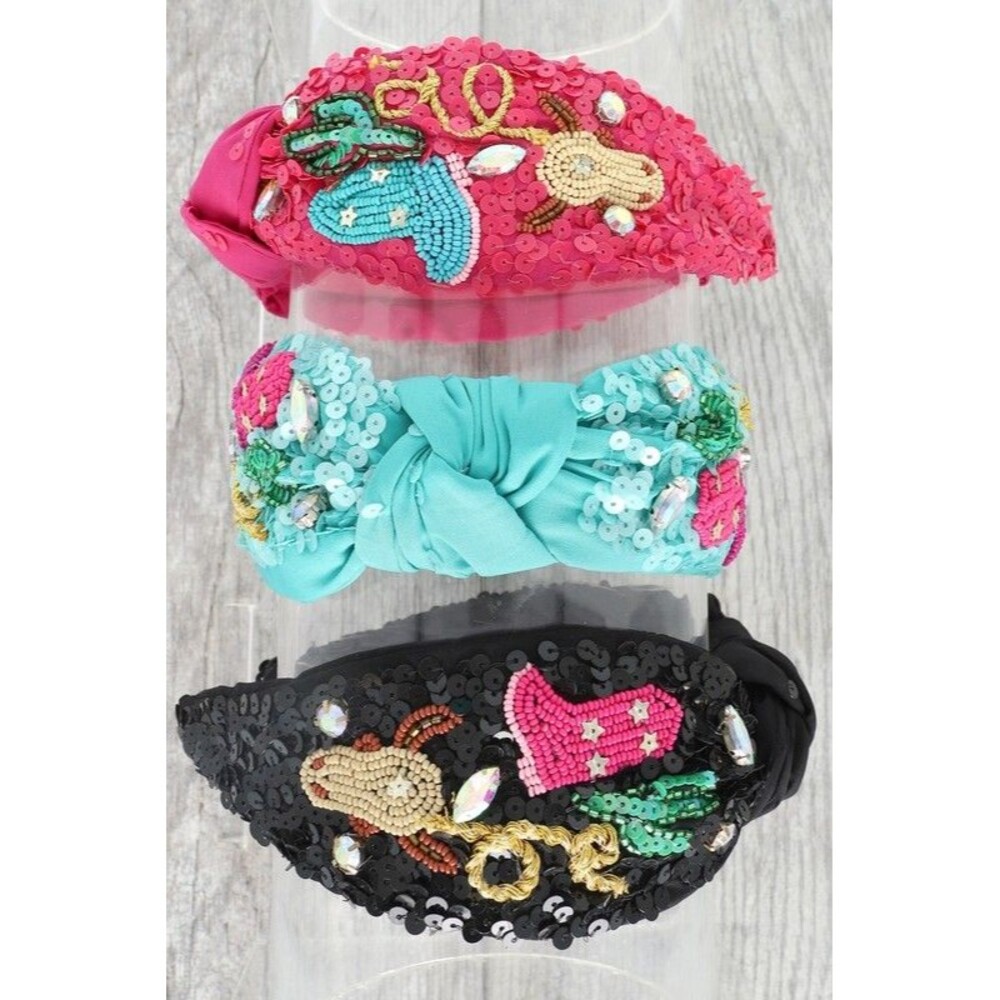 Western Sequins Embellished Top Knotted Headband - Diona J - Picture 8 of 8
